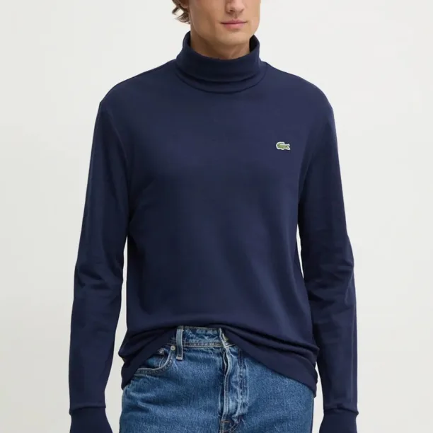 Lacoste longsleeve din bumbac culoarea albastru marin