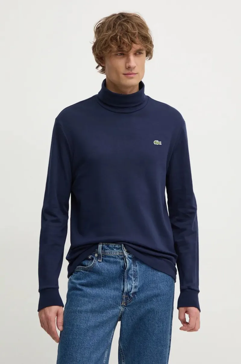 Lacoste longsleeve din bumbac culoarea albastru marin