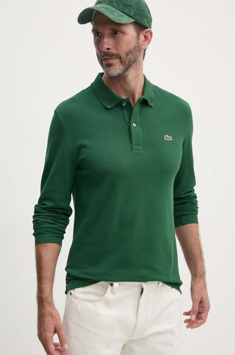 Lacoste longsleeve din bumbac culoarea verde