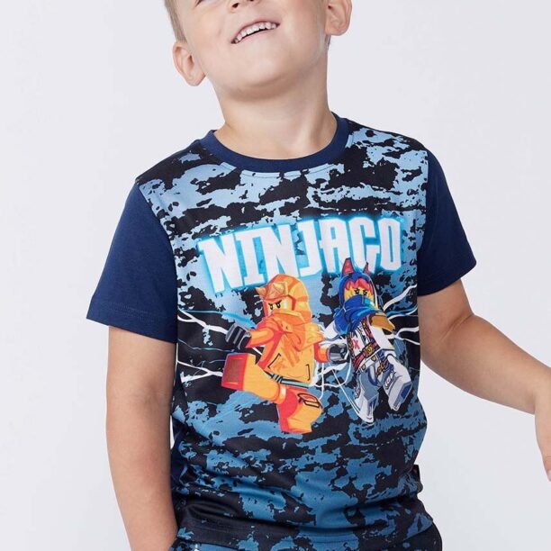 Lego tricou de bumbac pentru copii LWTANO 609 culoarea albastru marin