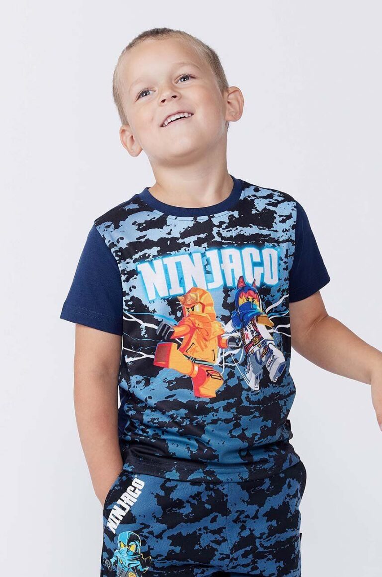 Lego tricou de bumbac pentru copii LWTANO 609 culoarea albastru marin