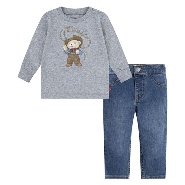 Levi's compleu bebe COWBOY TEE & CARPENTER SET culoarea gri