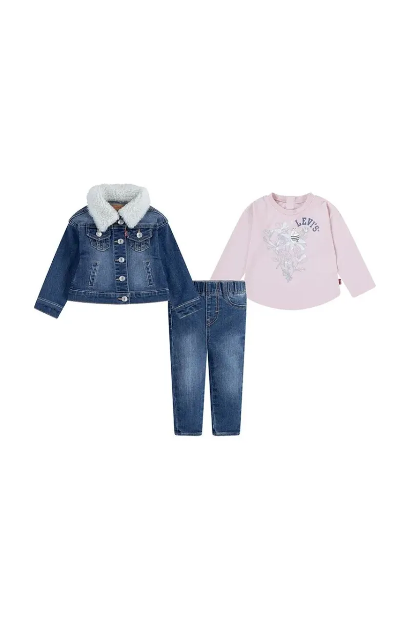 Levi's compleu bebe SHERPA TRUCKER & JEAN culoarea roz