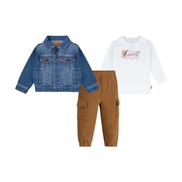 Levi's compleu bebe TRUCKER TEE & CARGO JOGGER culoarea alb