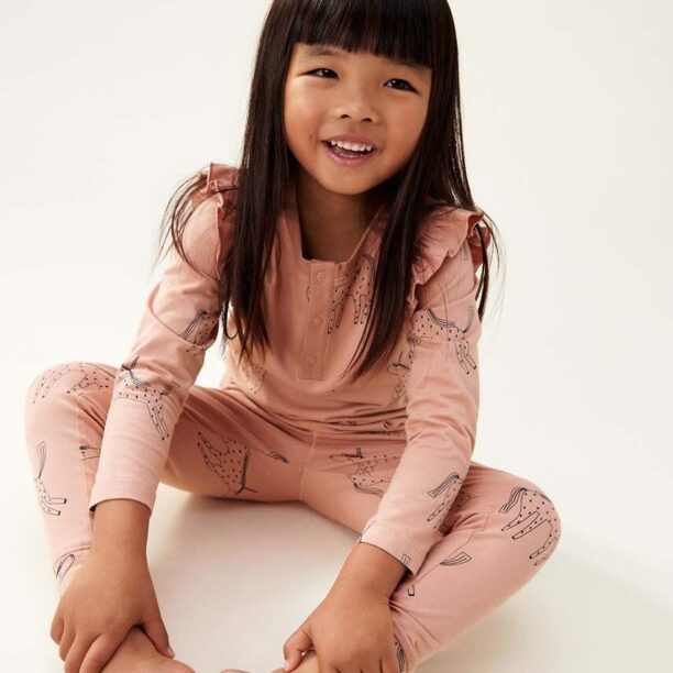 Liewood pijama copii Wilhelm Printed Frill Pyjamas Set culoarea roz