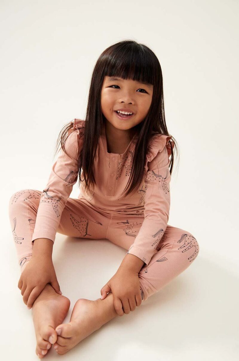 Liewood pijama copii Wilhelm Printed Frill Pyjamas Set culoarea roz