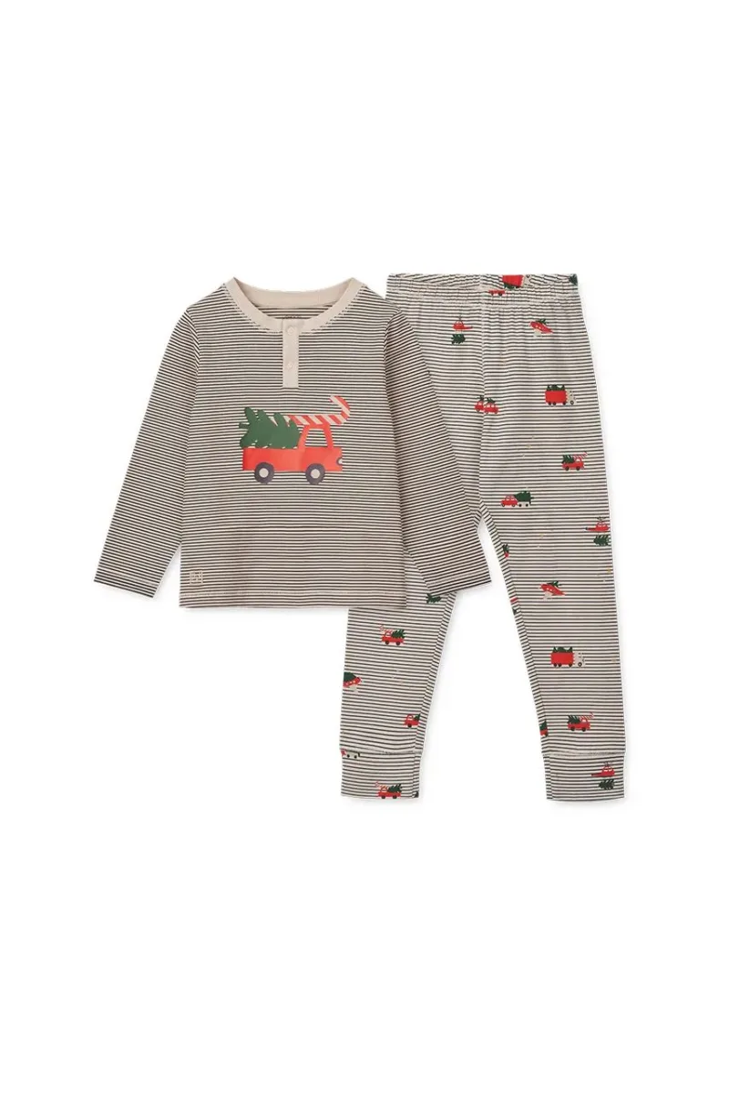 Liewood pijamale de bumbac pentru copii Wilhelm Printed Pyjamas Set culoarea albastru marin