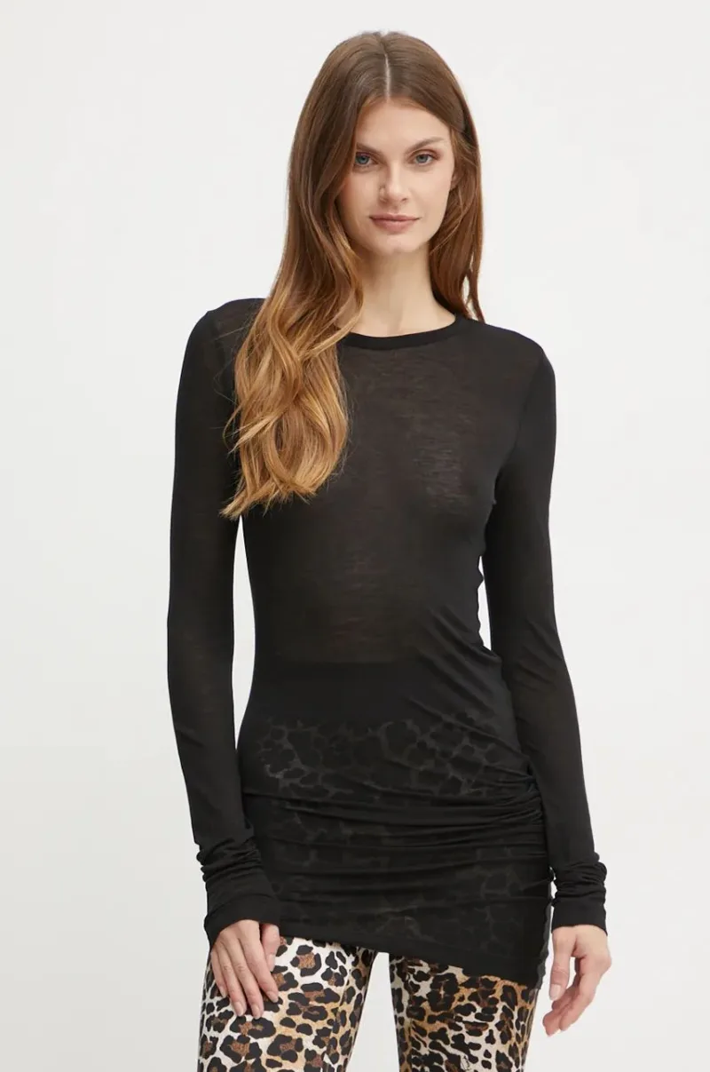 MAX&Co. longsleeve din amestec de lana culoarea negru