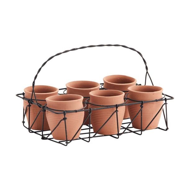 Madam Stoltz set de ghivece de flori cu coș Terracotta 6-pack