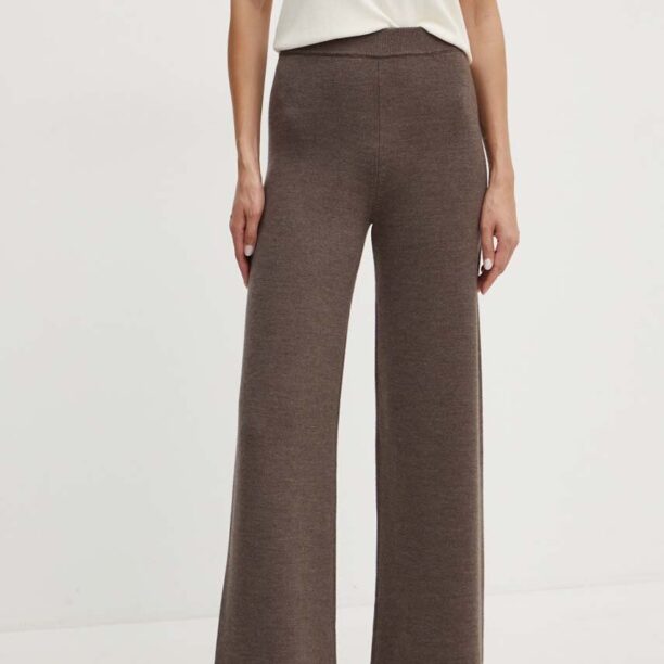 Max Mara Leisure pantaloni de lana culoarea maro