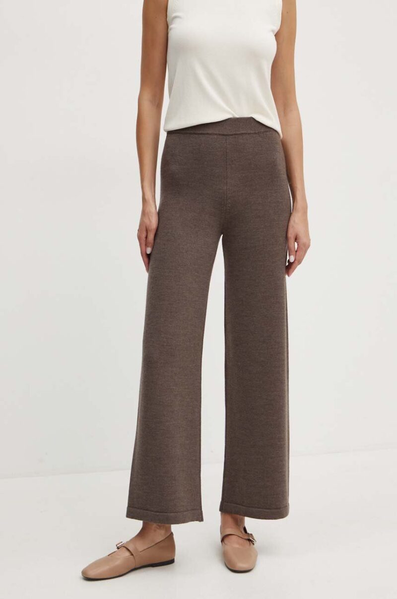 Max Mara Leisure pantaloni de lana culoarea maro