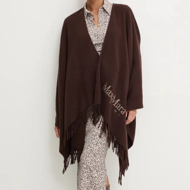 Max Mara Leisure poncho de lana culoarea maro