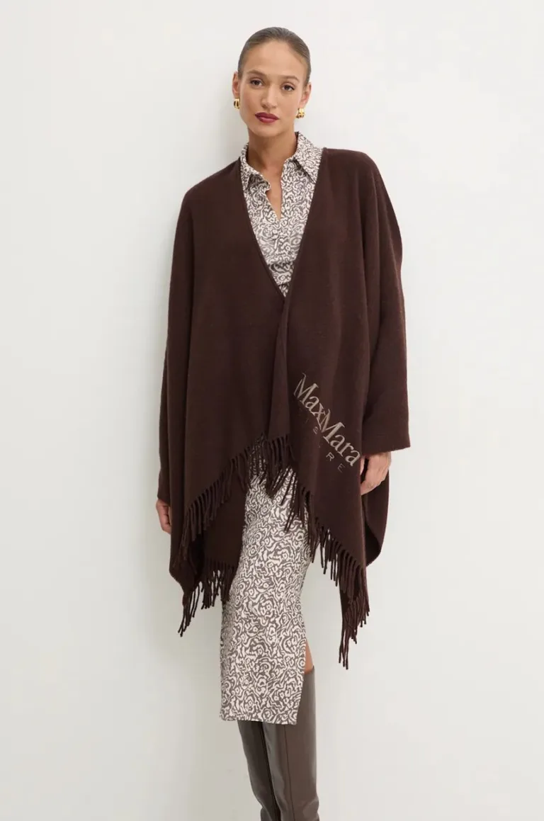 Max Mara Leisure poncho de lana culoarea maro