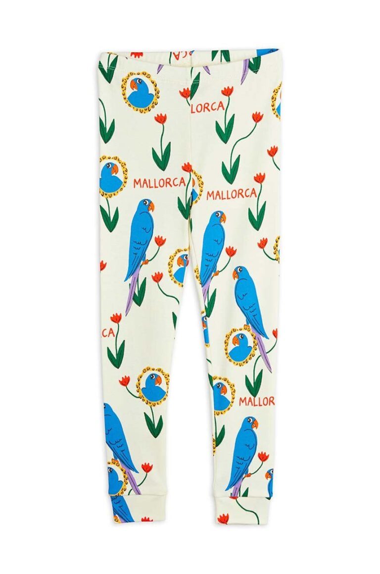 Mini Rodini leggins din bumbac pentru copii Parrots culoarea bej