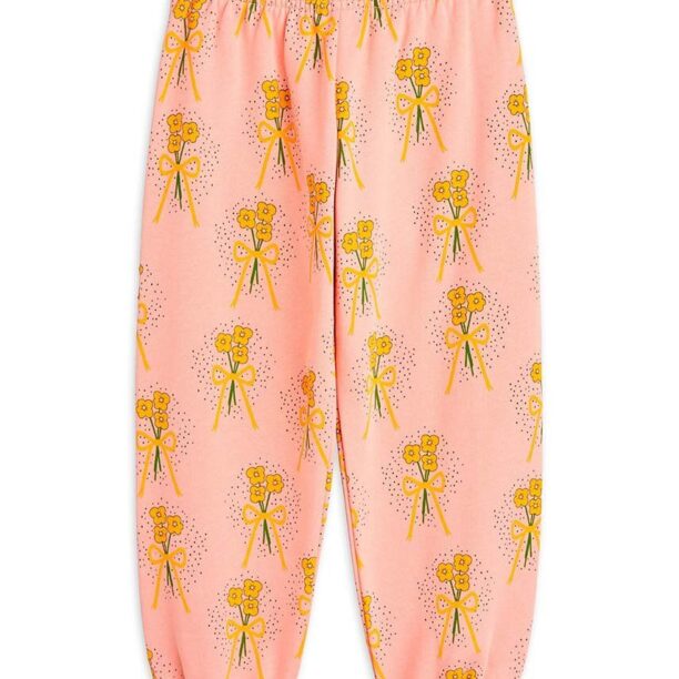 Mini Rodini pantaloni de trening din bumbac pentru copii Winter flowers culoarea roz