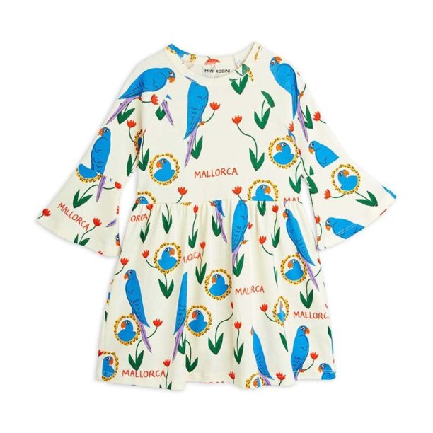 Mini Rodini rochie din bumbac pentru copii Parrots culoarea bej