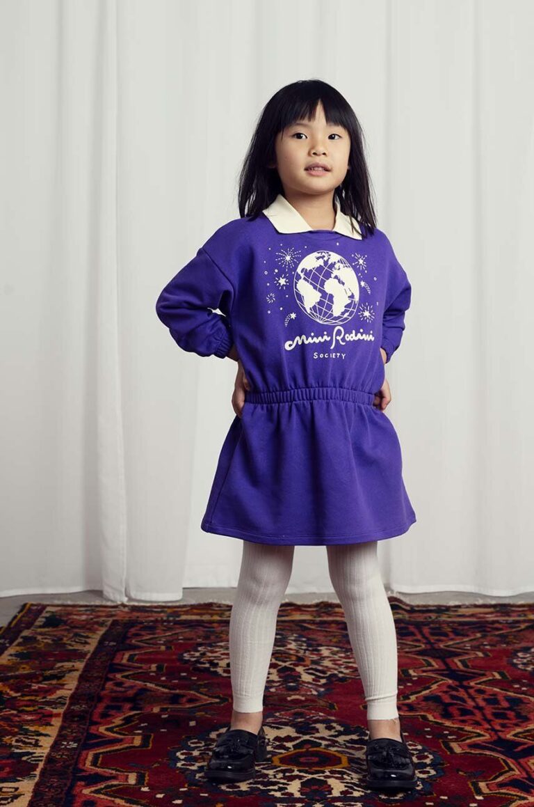 Mini Rodini rochie din bumbac pentru copii culoarea violet