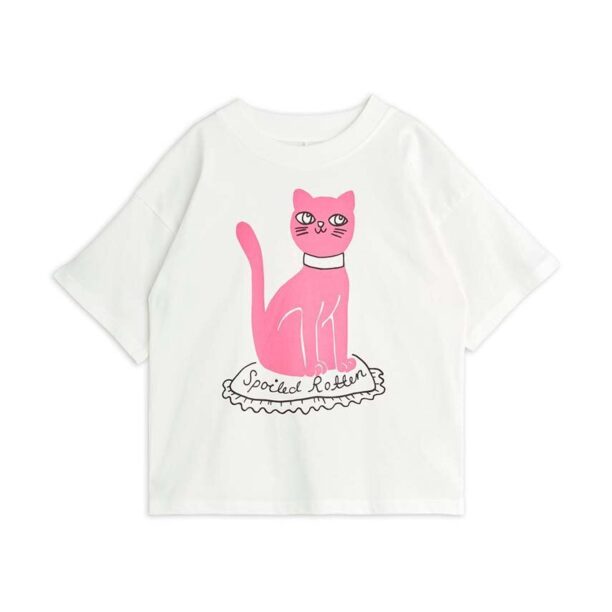 Mini Rodini tricou de bumbac pentru copii Cat culoarea alb