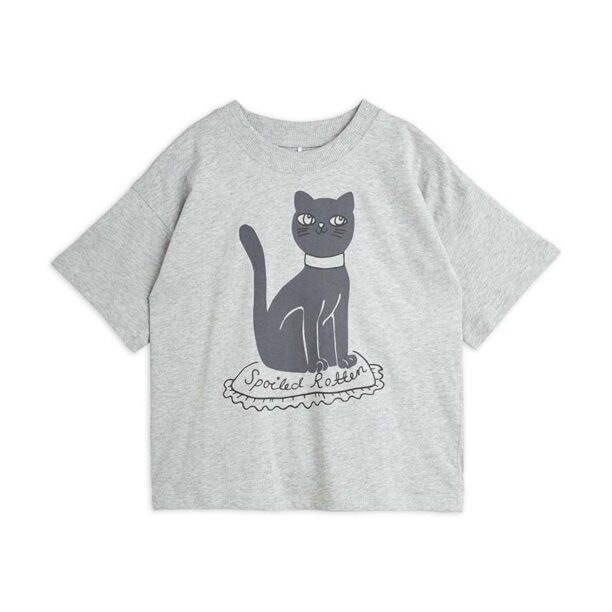 Mini Rodini tricou de bumbac pentru copii Cat culoarea gri