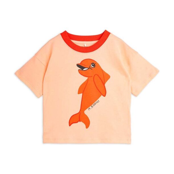 Mini Rodini tricou de bumbac pentru copii Dolphin culoarea portocaliu