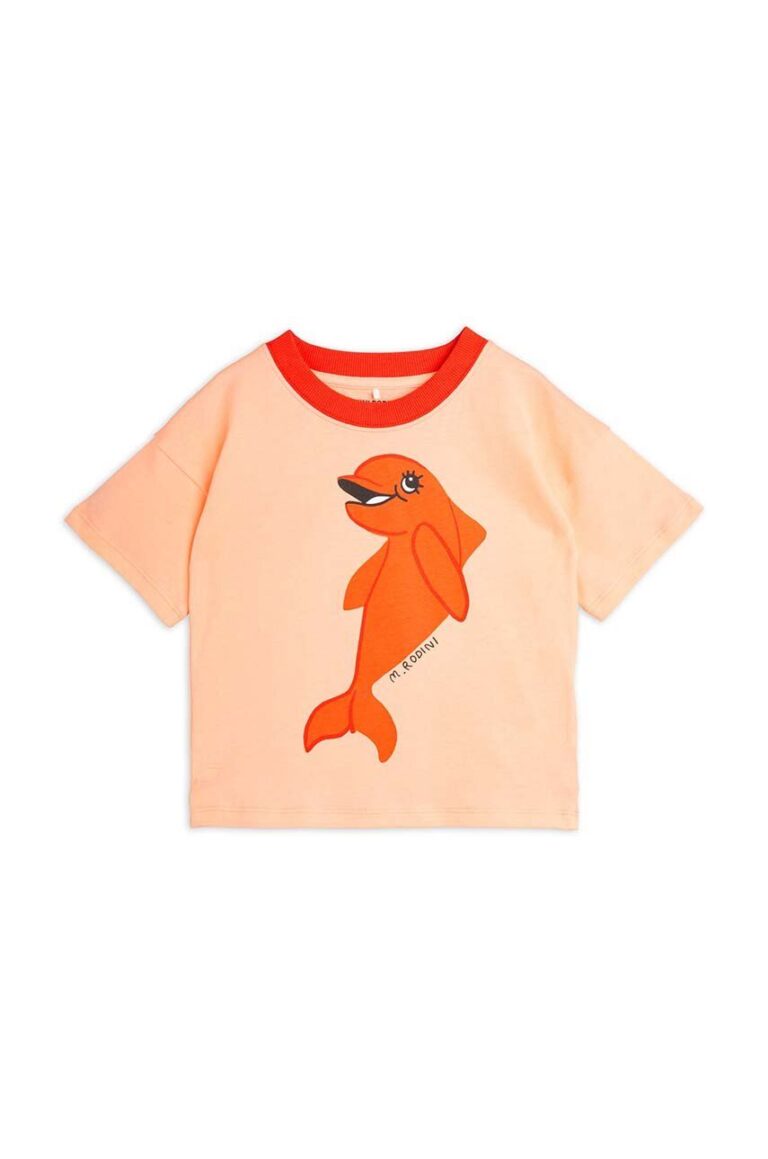 Mini Rodini tricou de bumbac pentru copii Dolphin culoarea portocaliu