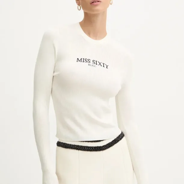 Miss Sixty longsleeve de mătase culoarea bej