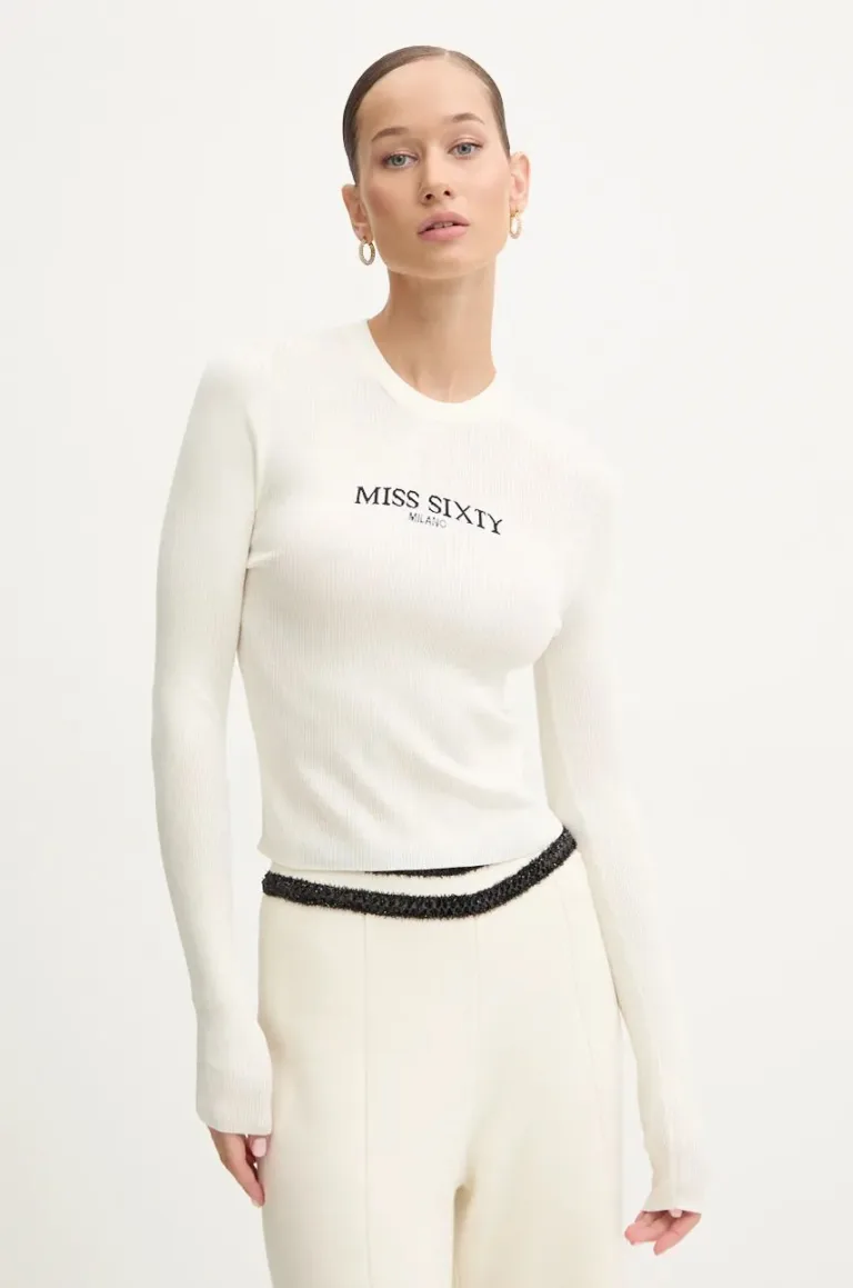 Miss Sixty longsleeve de mătase culoarea bej