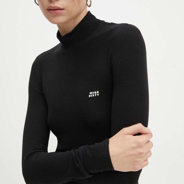 Miss Sixty longsleeve din amestec de lana culoarea negru