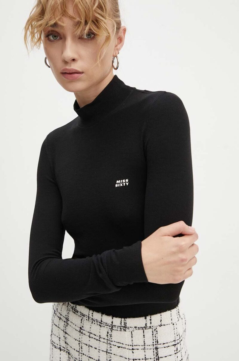 Miss Sixty longsleeve din amestec de lana culoarea negru