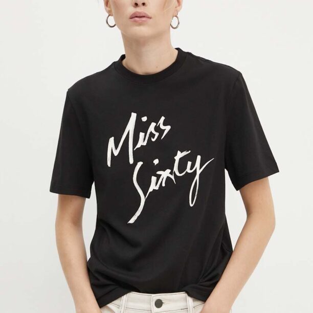 Miss Sixty tricou din amestec de mătase culoarea negru