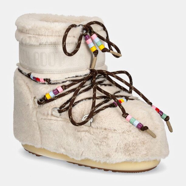 Moon Boot cizme de iarna MB ICON LOW FAUX FUR BEADS culoarea bej