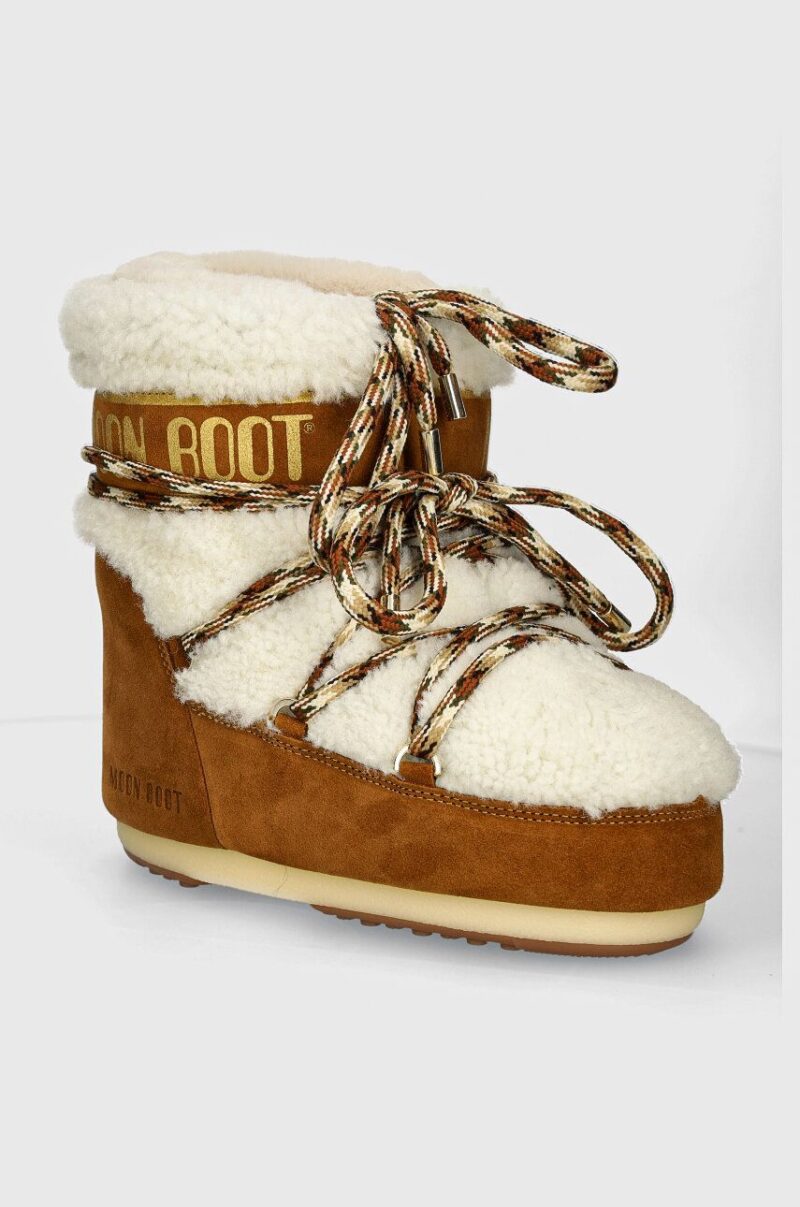 Moon Boot cizme de zapada din piele intoarsa MB ICON LOW SHEARLING culoarea maro