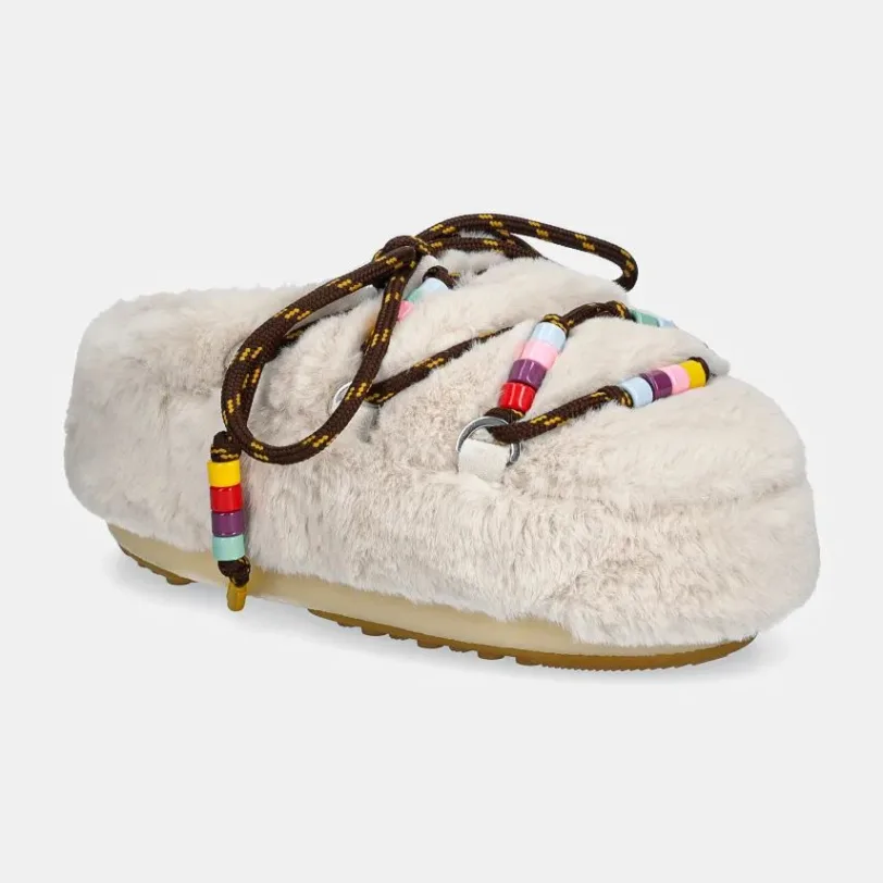 Moon Boot papuci de casa MB MULE FAUX FUR BEADS culoarea bej