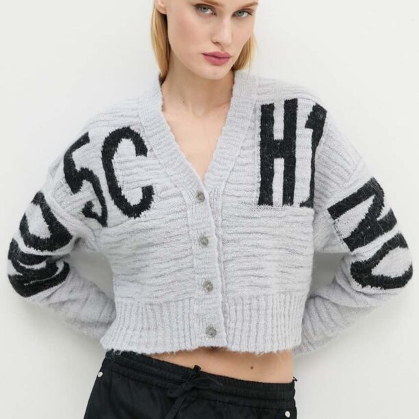 Moschino Jeans cardigan din amestec de lana culoarea gri