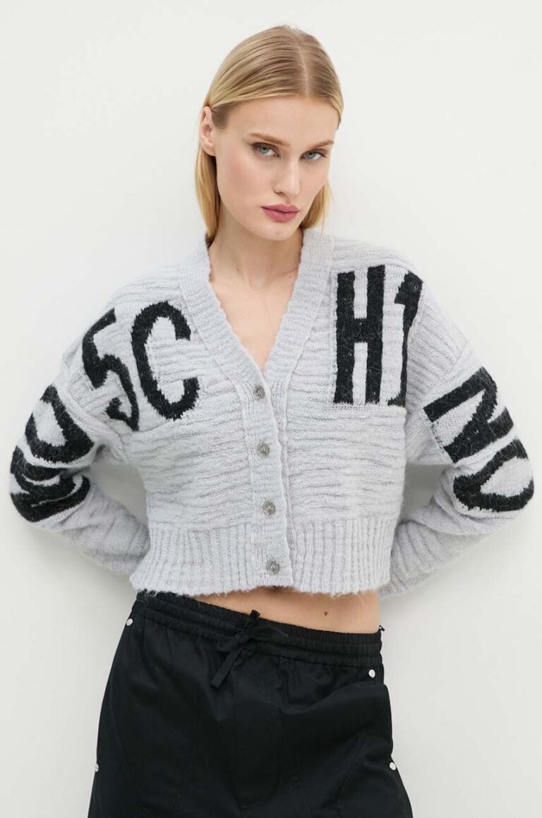 Moschino Jeans cardigan din amestec de lana culoarea gri