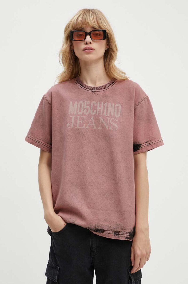 Moschino Jeans tricou din denim culoarea roz