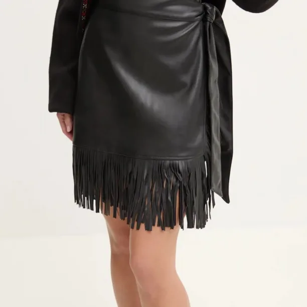 Never Fully Dressed fusta Vegan Leather Mini Fringe Jaspre culoarea negru