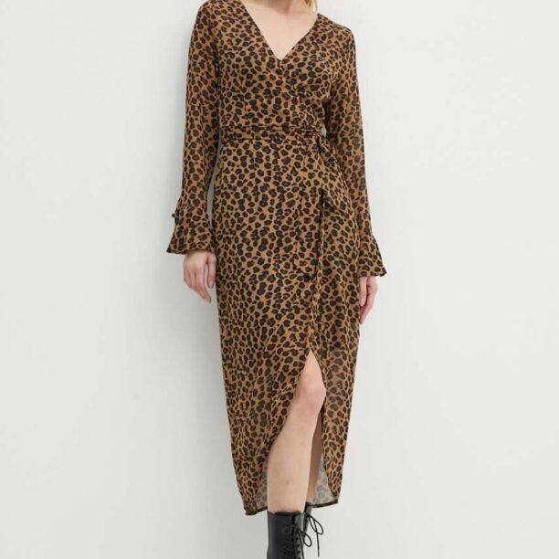 Never Fully Dressed rochie Leopard Sheer Wrap Dress culoarea maro