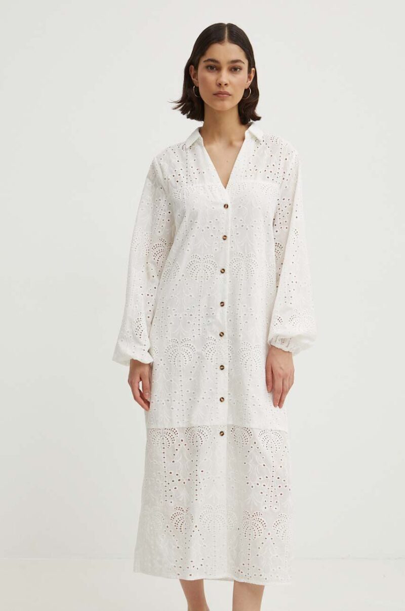 Never Fully Dressed rochie din bumbac Jenna Shirt dress culoarea alb