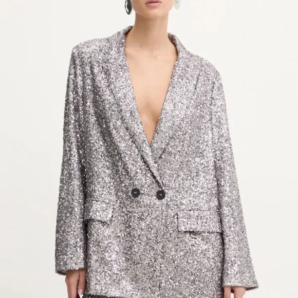 Never Fully Dressed sacou Gunmetal Sequin 54 Blazer culoarea gri