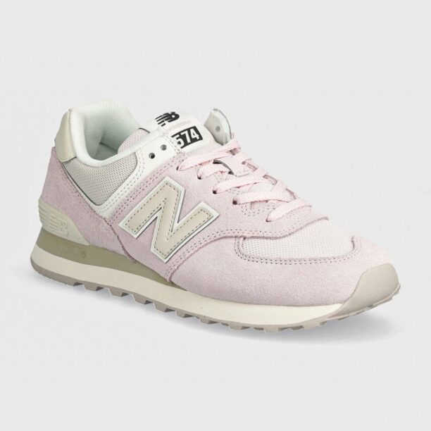 New Balance sneakers din piele intoarsă 574 culoarea roz