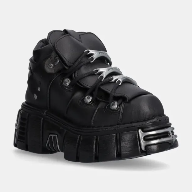 New Rock sneakers Negro Tower + Negro Acero culoarea negru