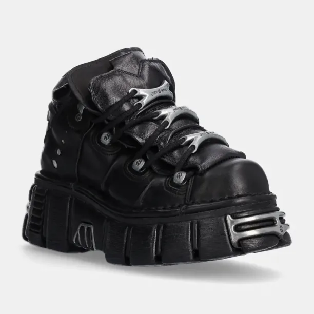 New Rock sneakers din piele Itali Negro + Nomada Negro + Tower Negro Acero culoarea negru