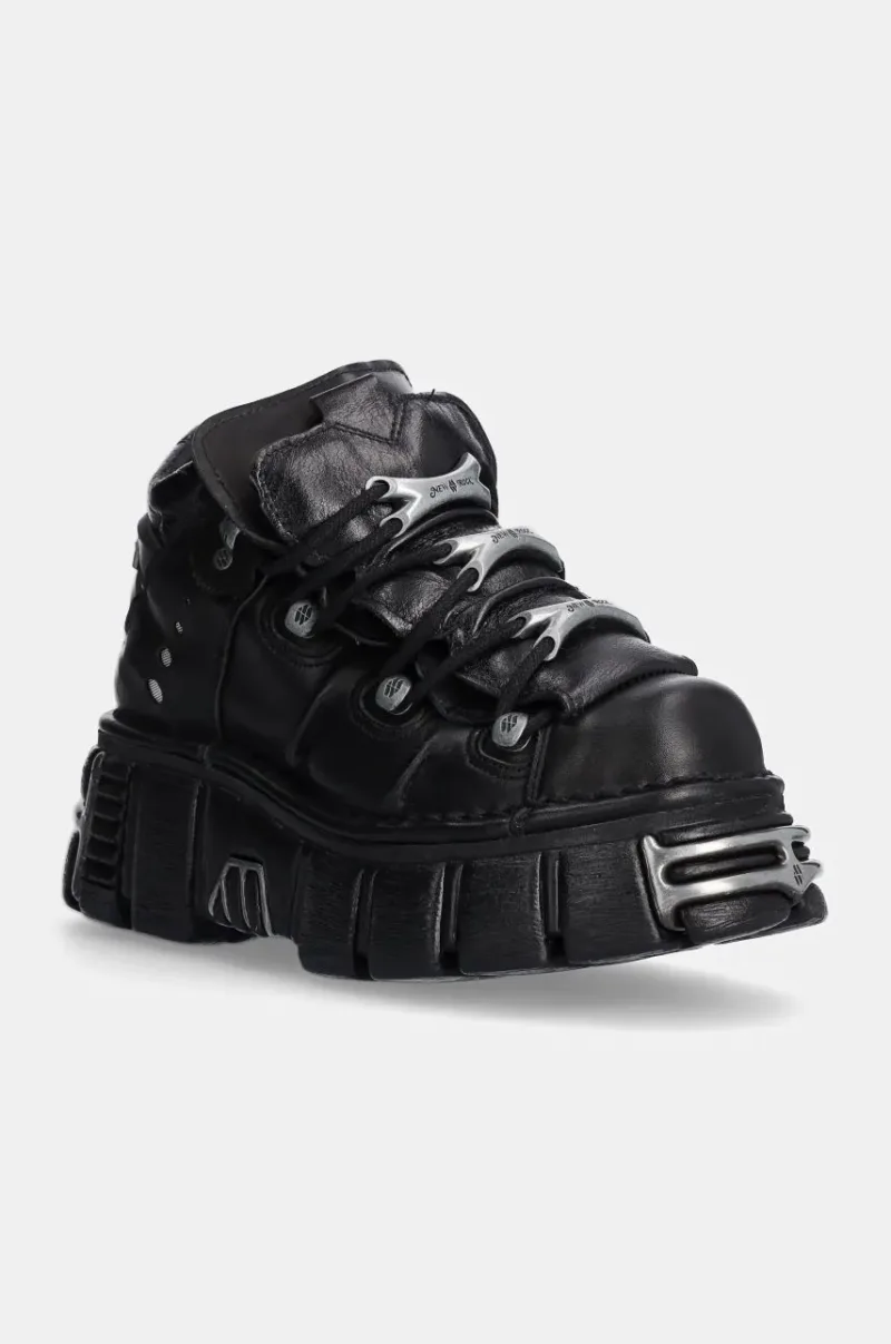 New Rock sneakers din piele Itali Negro + Nomada Negro + Tower Negro Acero culoarea negru