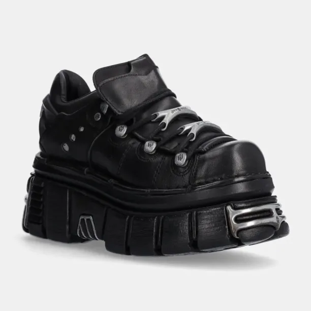 New Rock sneakers din piele culoarea negru