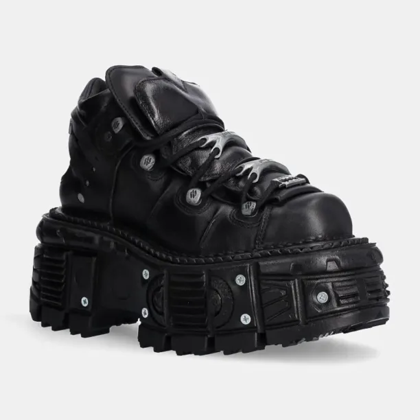 New Rock sneakers din piele culoarea negru