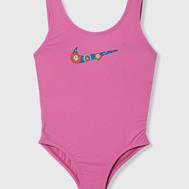 Nike Kids costum de baie dintr-o bucată pentru copii MULTI LOGO culoarea roz