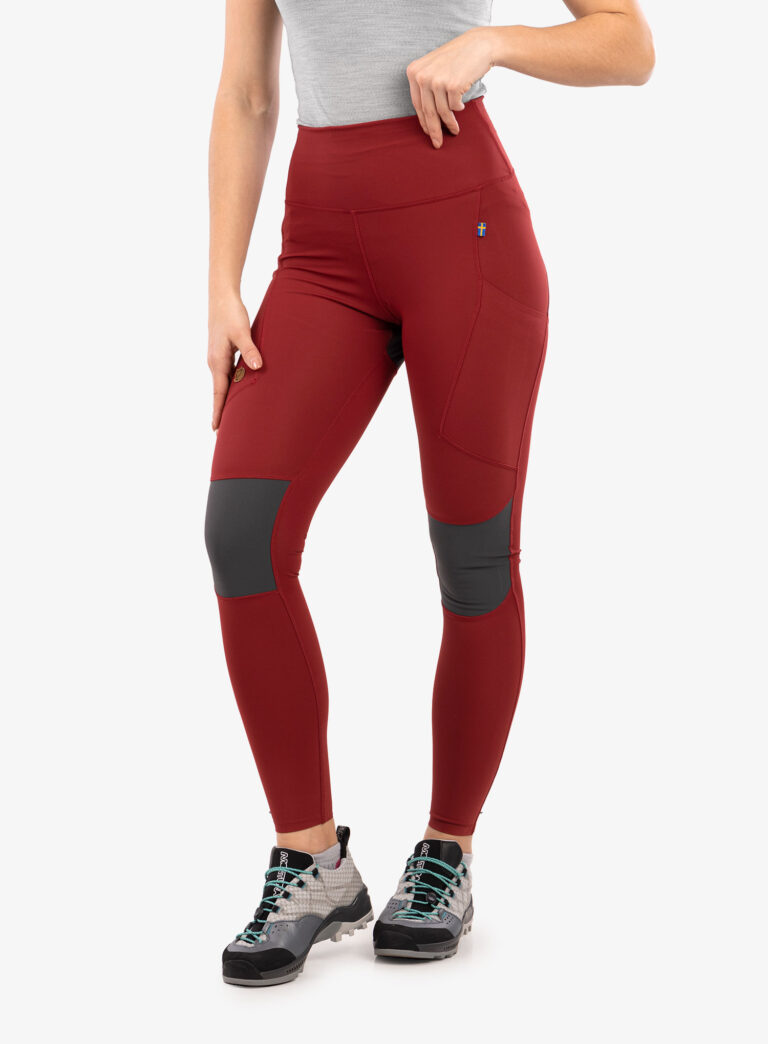 Original Pantaloni femei Fjallraven Abisko Trekking Tights Pro  - pomegranate red/iron grey