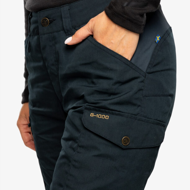 Original Pantaloni femei Fjallraven Kaipak Trousers Curved - dark navy