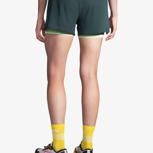 Pantaloni scurti alergare femei Brooks High Point 3in 2-in-1 Short 2.0 - carbon/glacier green preţ